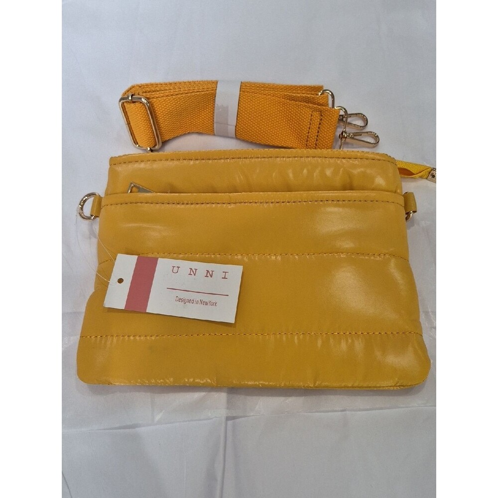 Unni Soft Yellow Quilted Puffer Purse Crossbody Bag with Adjustable Strap